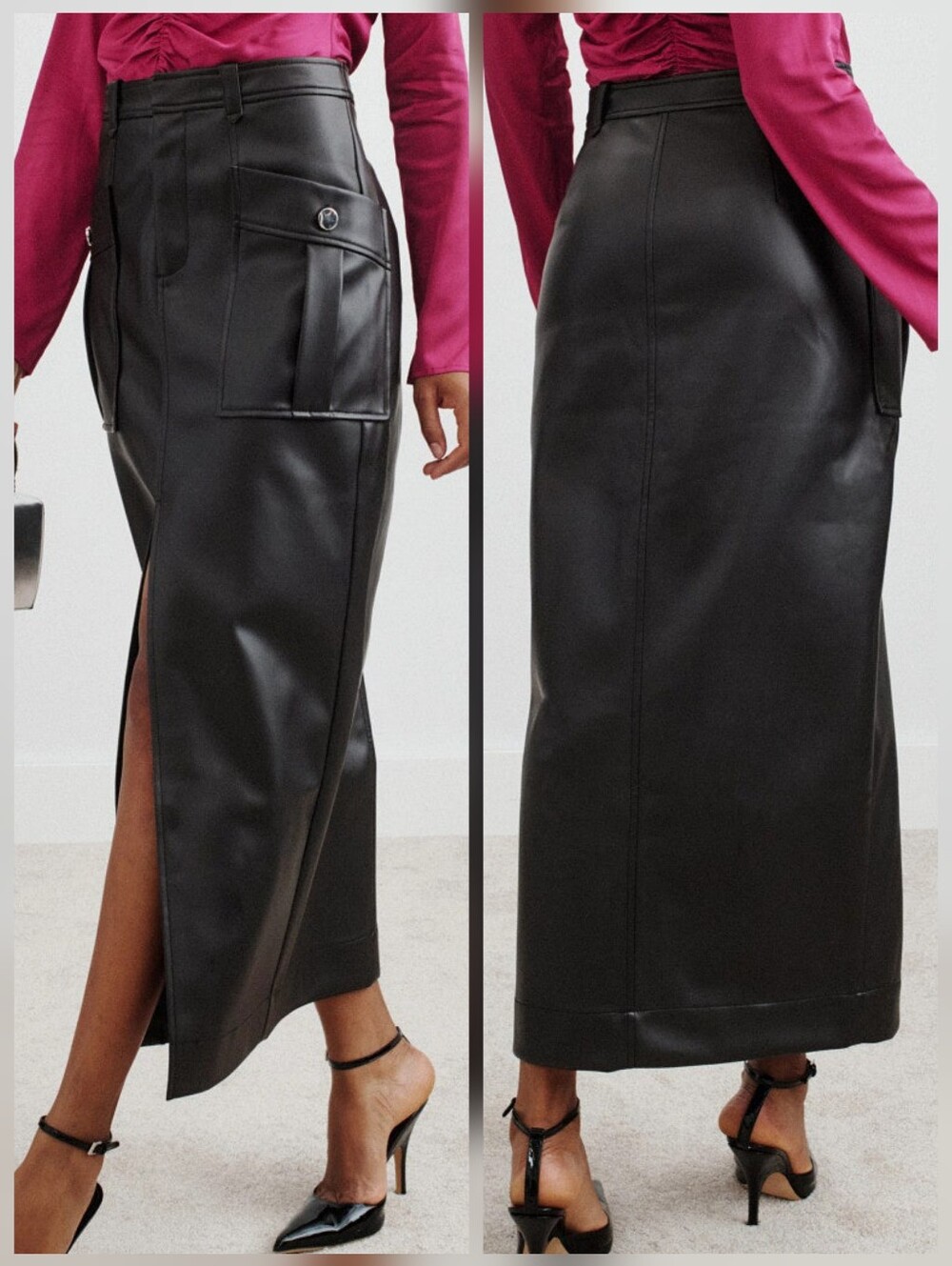Toccin Faux Leather Midi Column Skirt Size 8